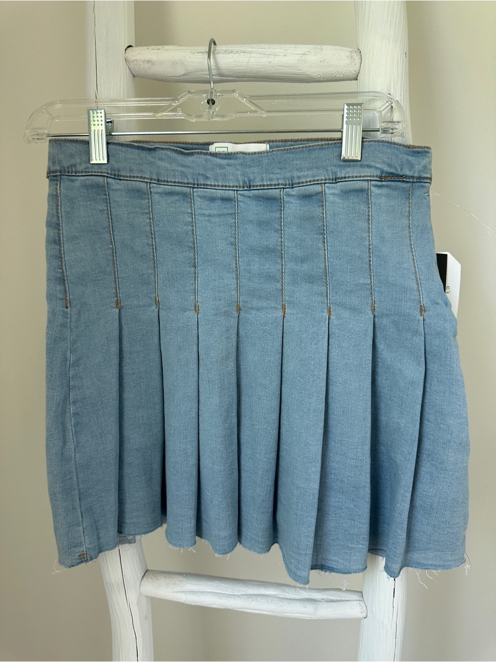 RE generation by Celebrity Pink Blue Denim Pleated Star Hi-Rise Stretch Skirt M